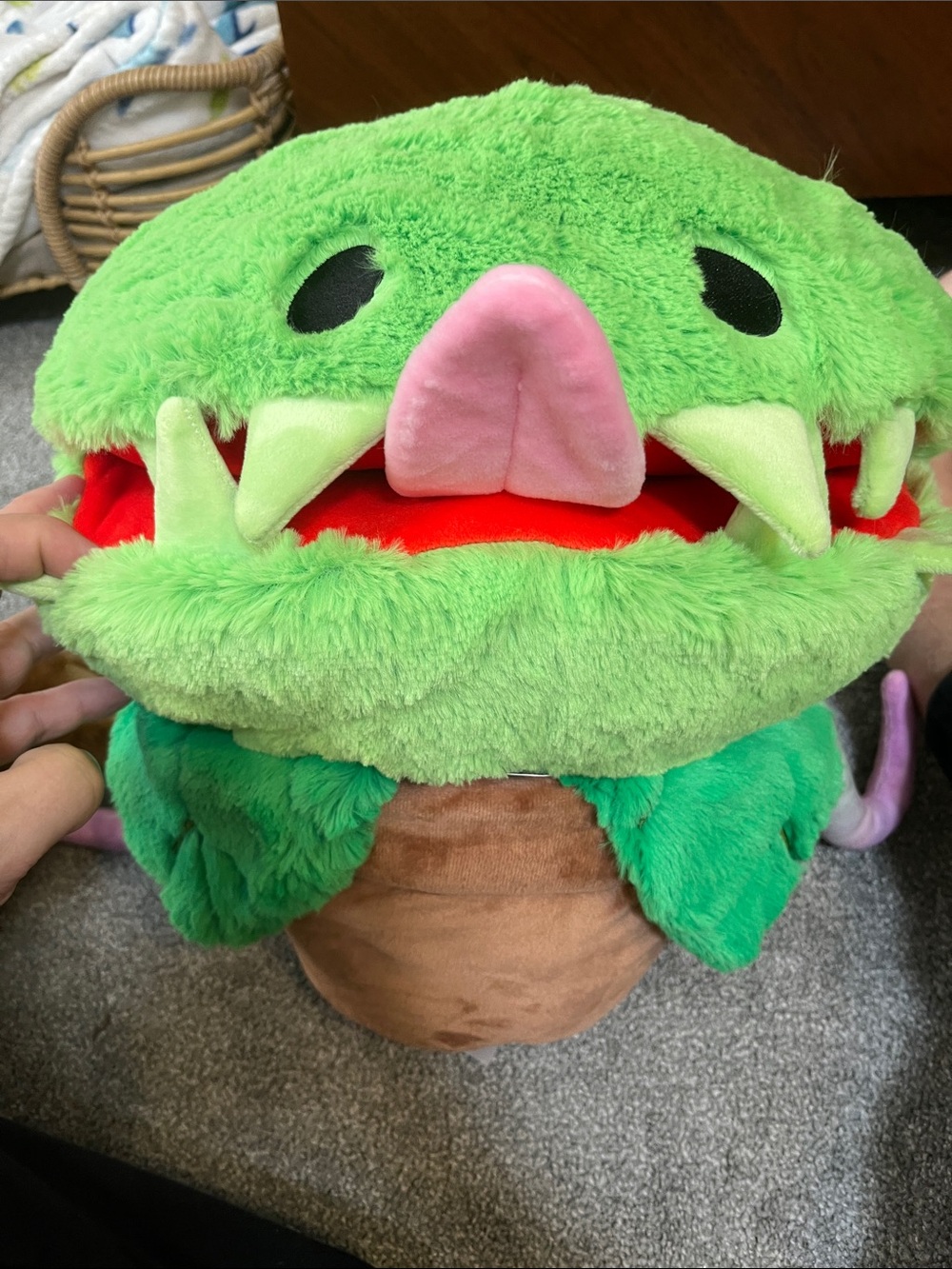 Plush Green Monster Plant Stuffed Toy with Pink Nose